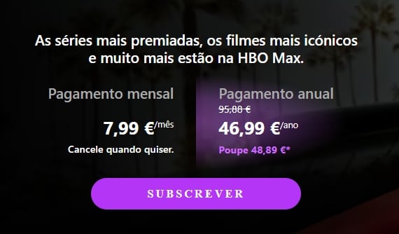 imagem dos preços da HBO Max no site