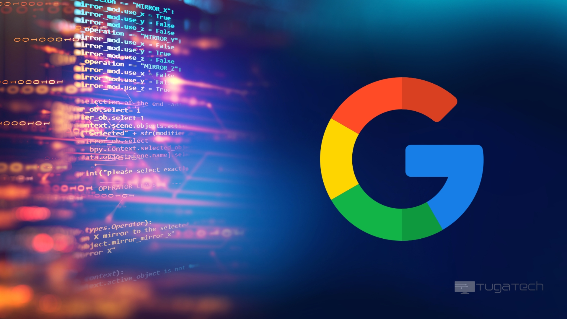 Logo da Google sobre fundo de código fonte