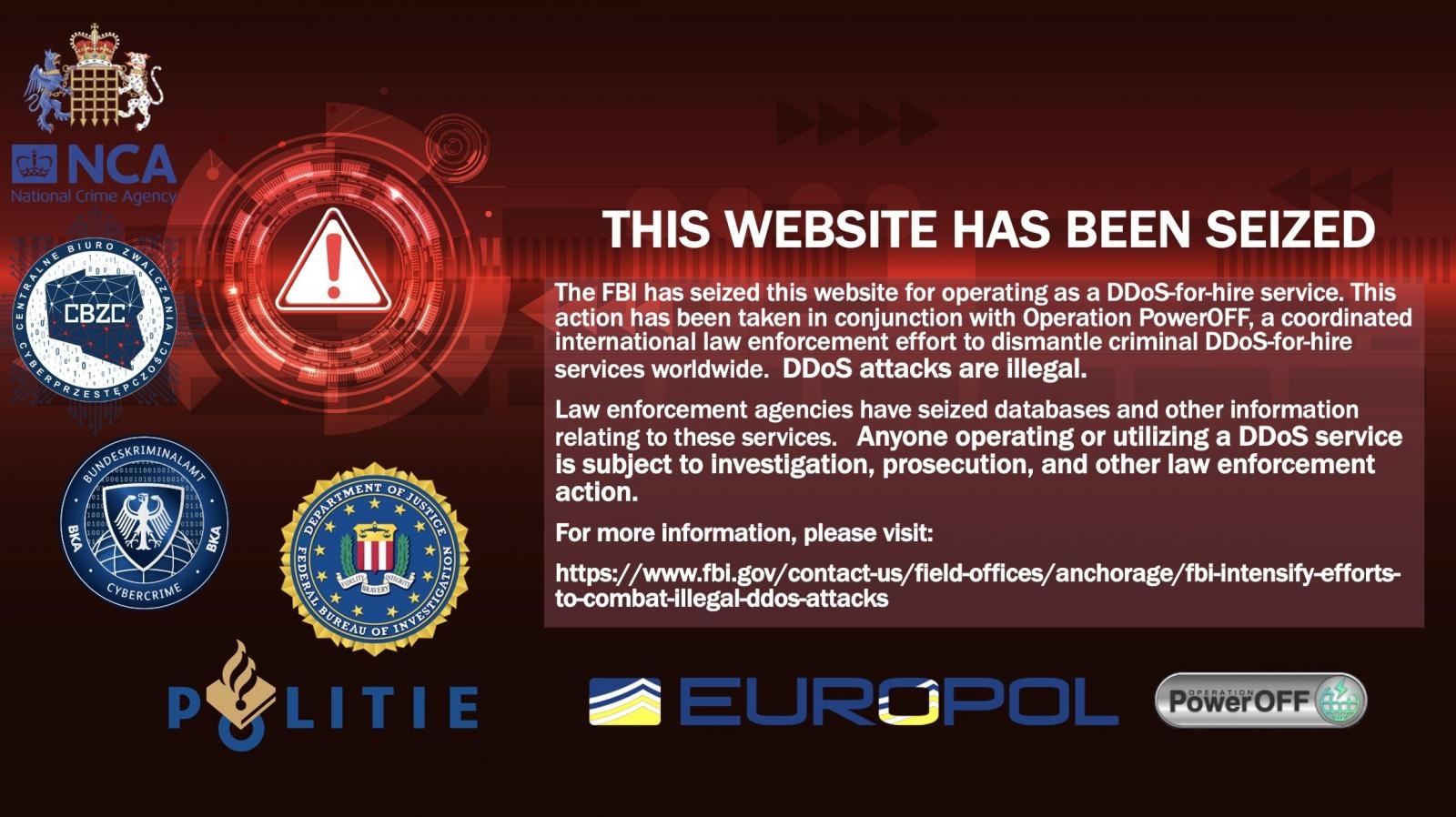 Site com mensagem das autoridades sobre detenção