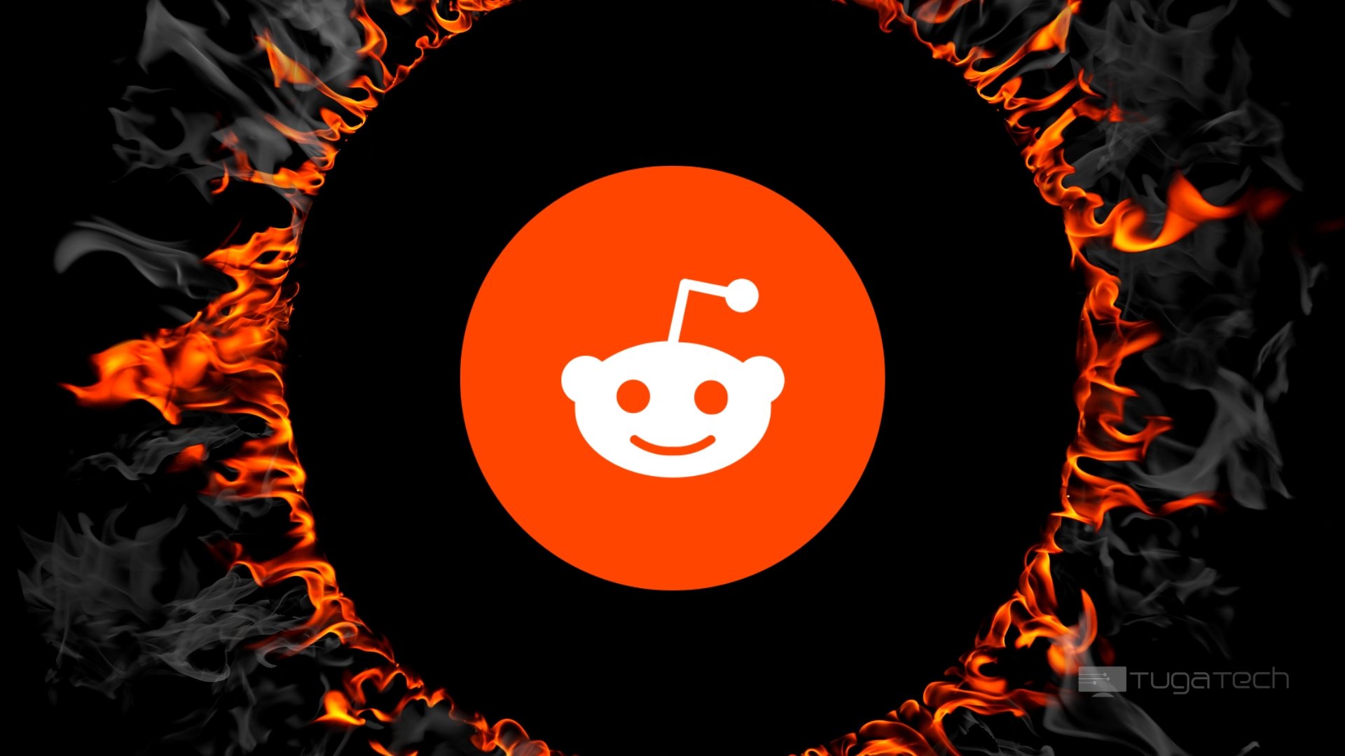 Reddit sobre fundo de fogo