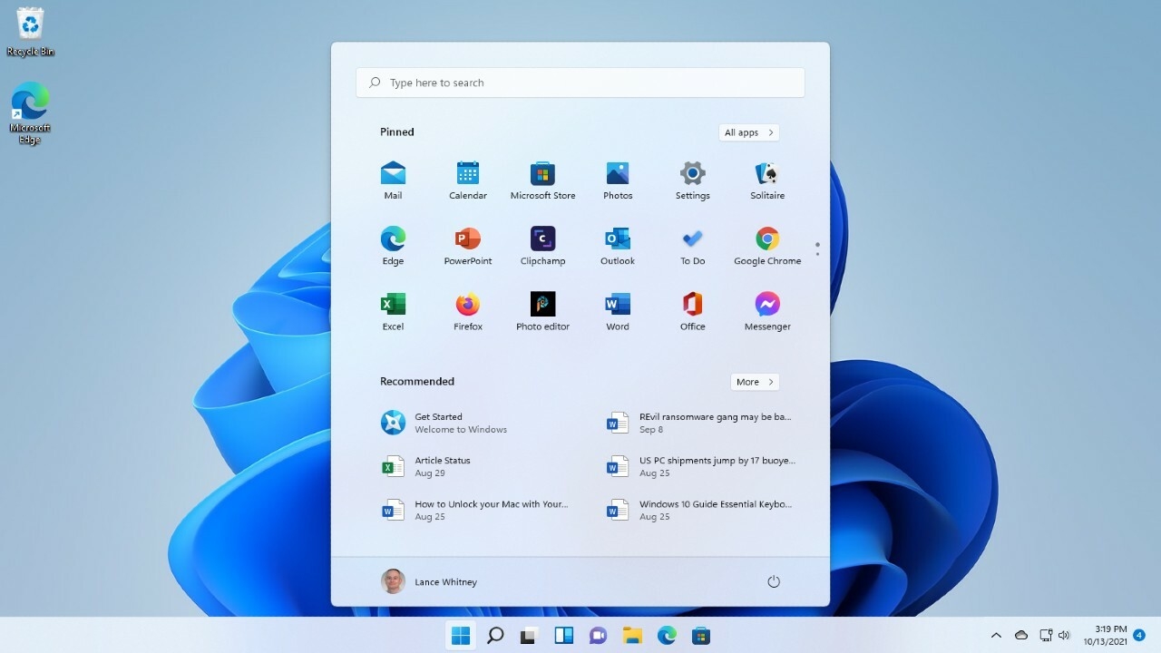 Menu inicial do Windows 11