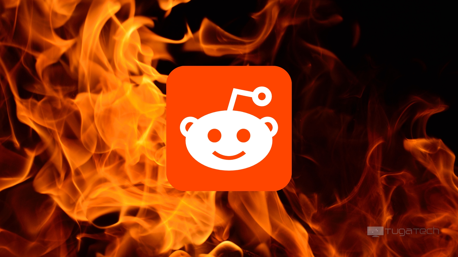 Reddit logo sobre fogo