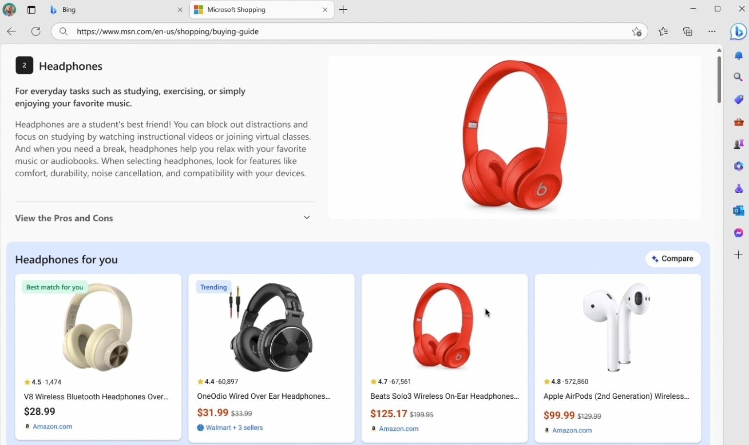 Bing assistente de compras