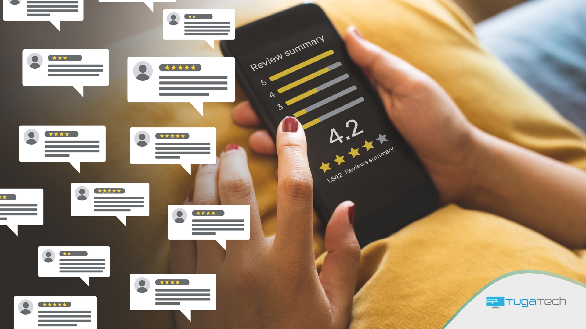 Review de produtos em site online com smartphone
