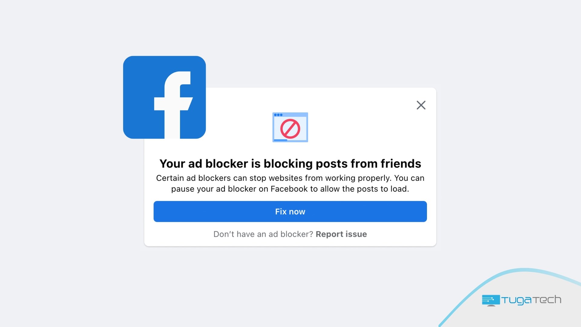 Facebook alerta de publicidade e bloqueadores