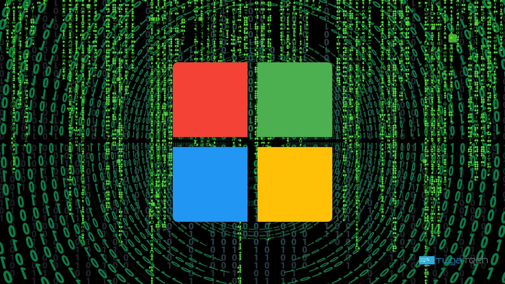 Logo da Microsoft sobre fundo de codigo