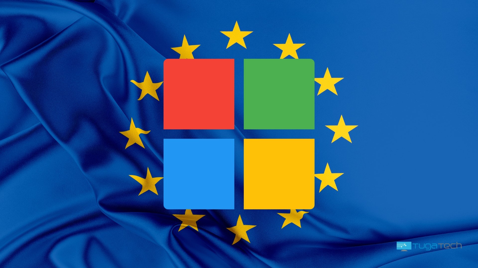 Bandeira da União Europeia com logo da Microsoft