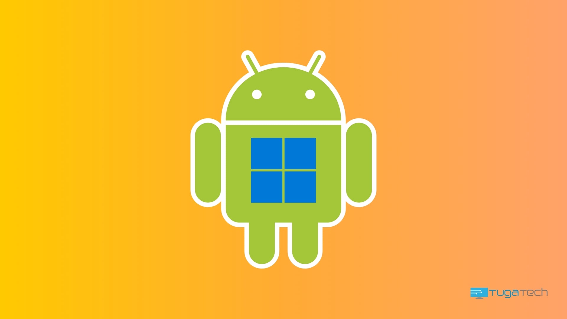 Android com o Windows no logo da barriga
