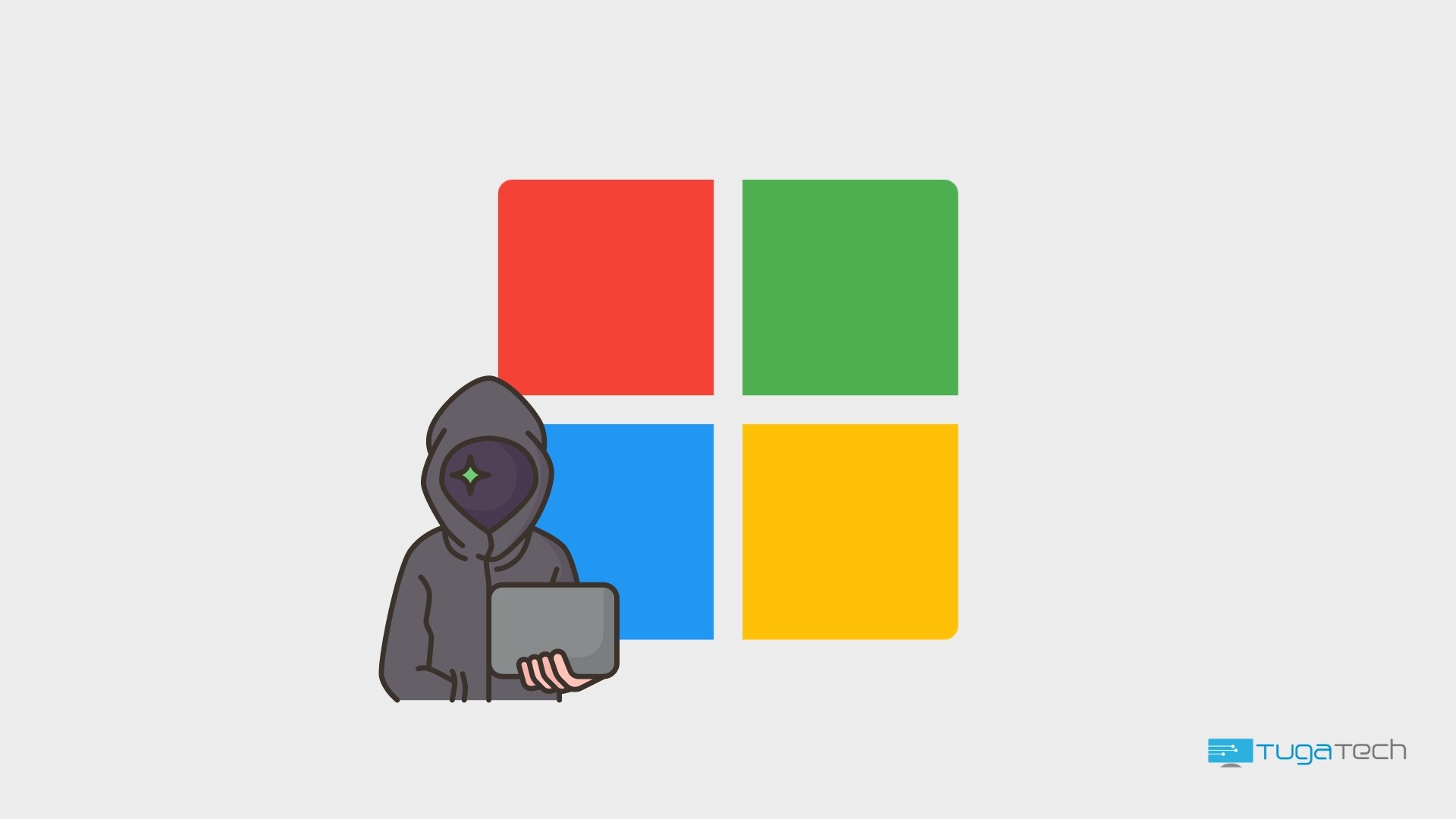 Logo da Microsoft sobre um hacker