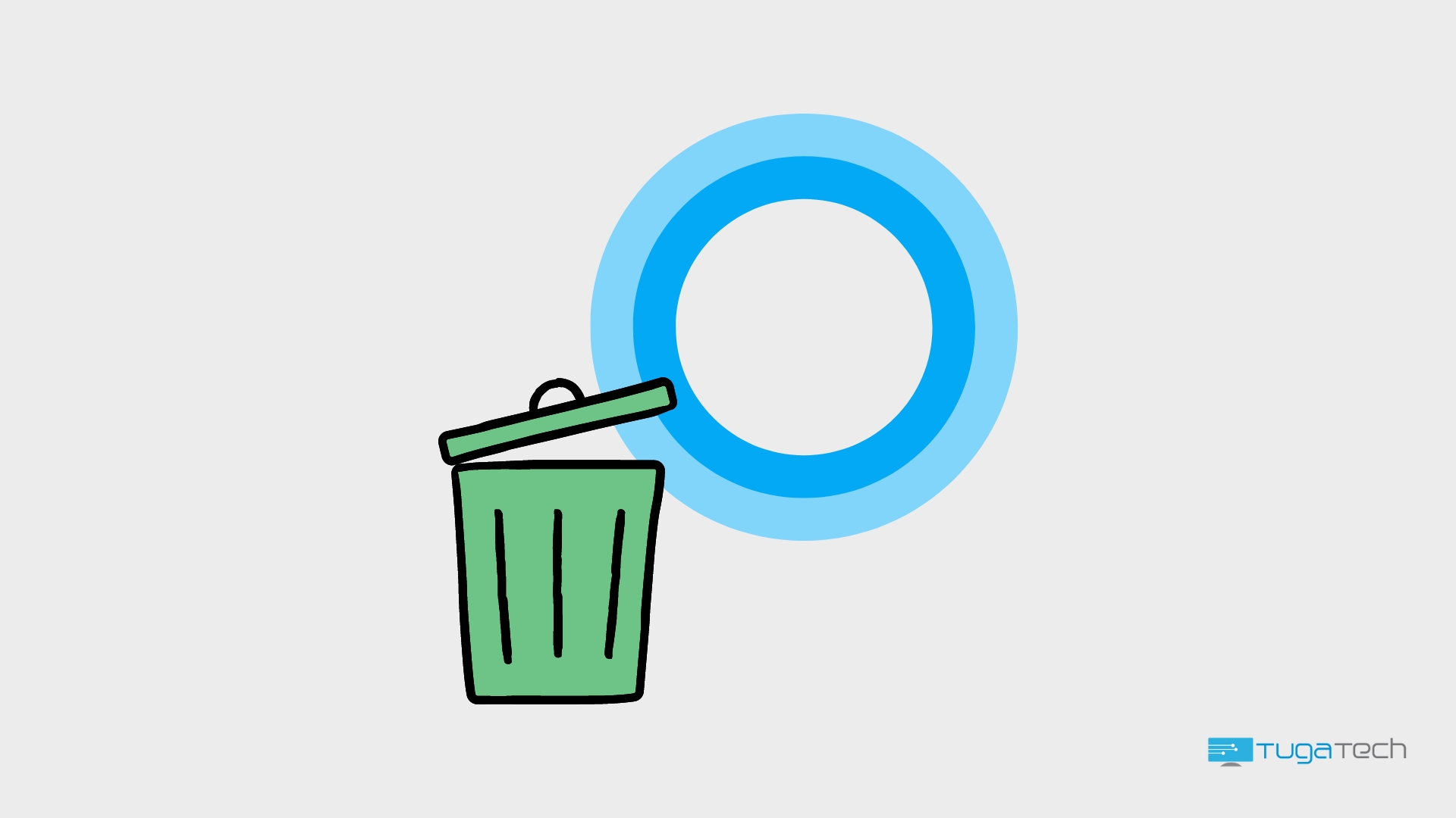 Cortana em frente do lixo