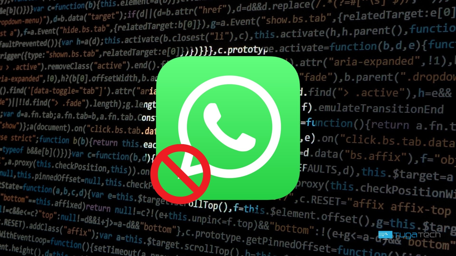 WhatsApp com sinal de bloqueado e em fundo de código
