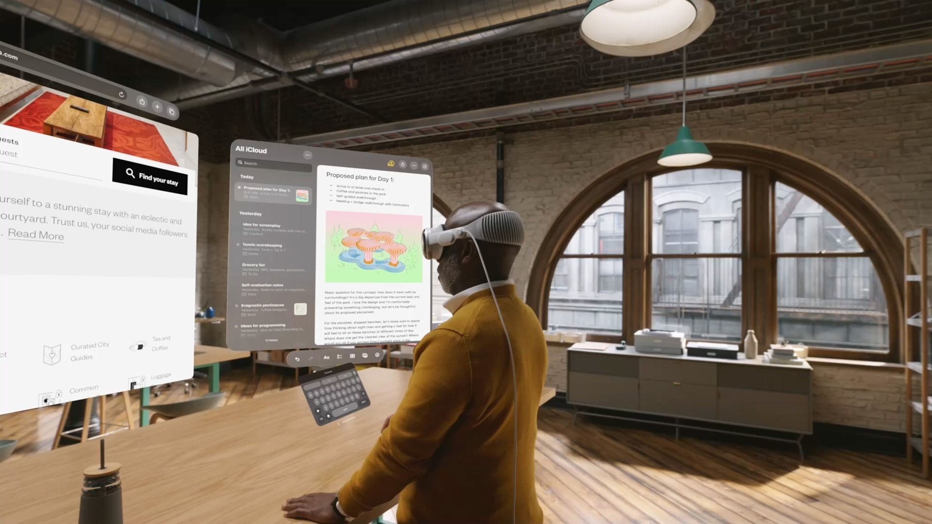 Apple Vision Pro em ambiente virtual