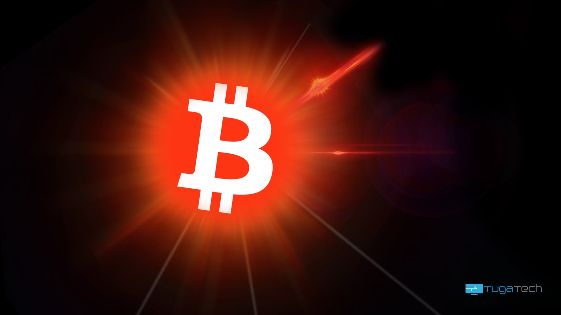 logo do bitcoin em fundo vermelho laser