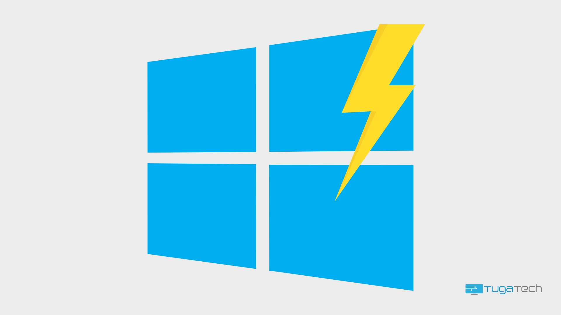 Windows logo com raio amarelo por cima do mesmo