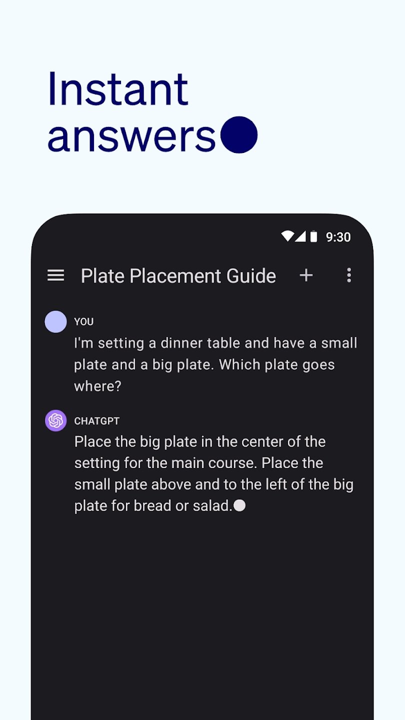 imagem de uma das funcionalidades da app para android do chatgpt sobre respostas instantâneas