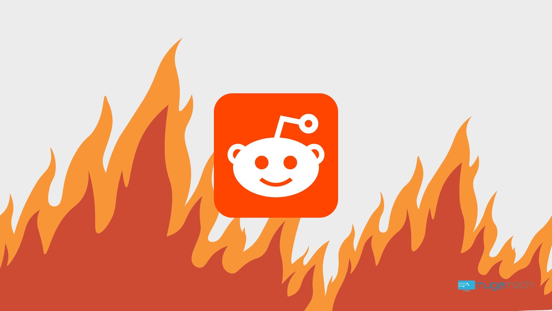 Logo do Reddit com fundo de chamas