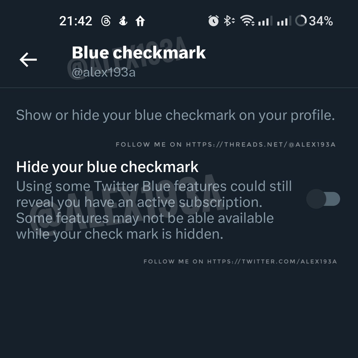 imagem da configuração do Twitter para esconder o sinal de verificado da conta do Twitter Blue