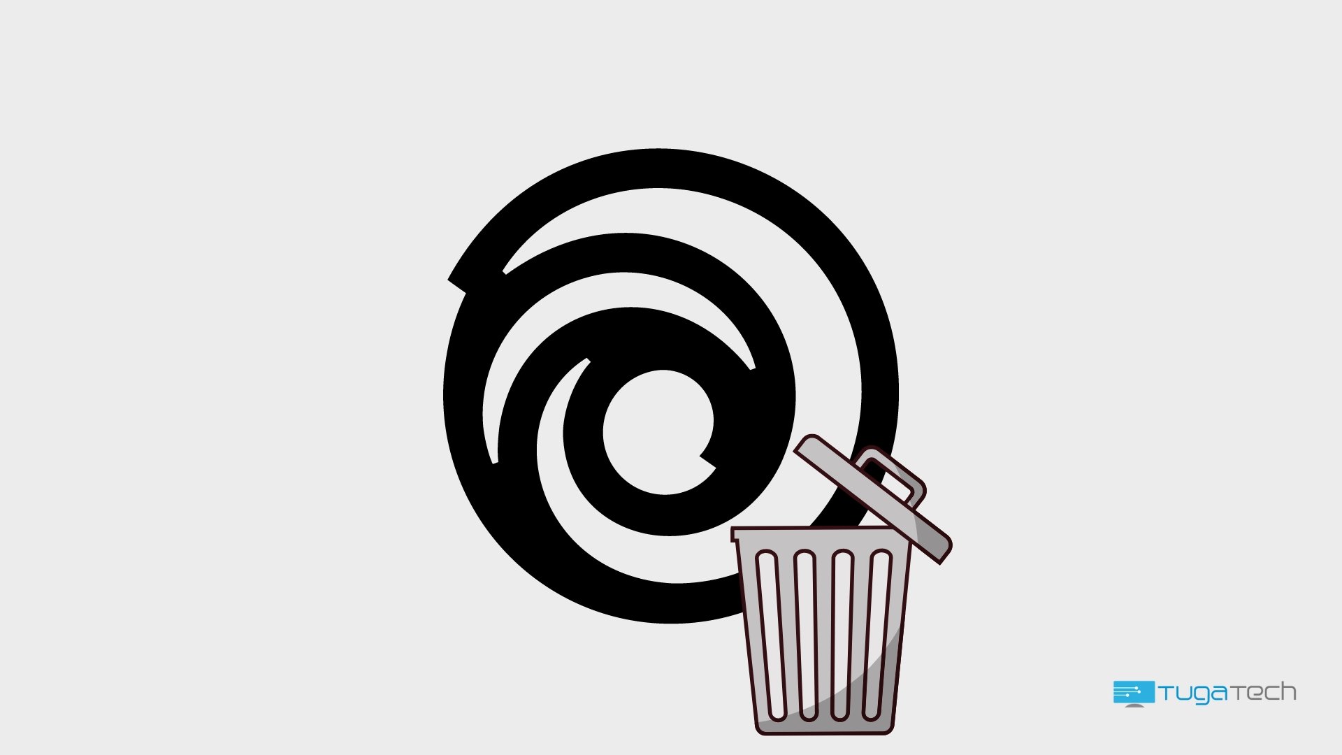 Logo da Ubisoft em frente de um caixote de lixo