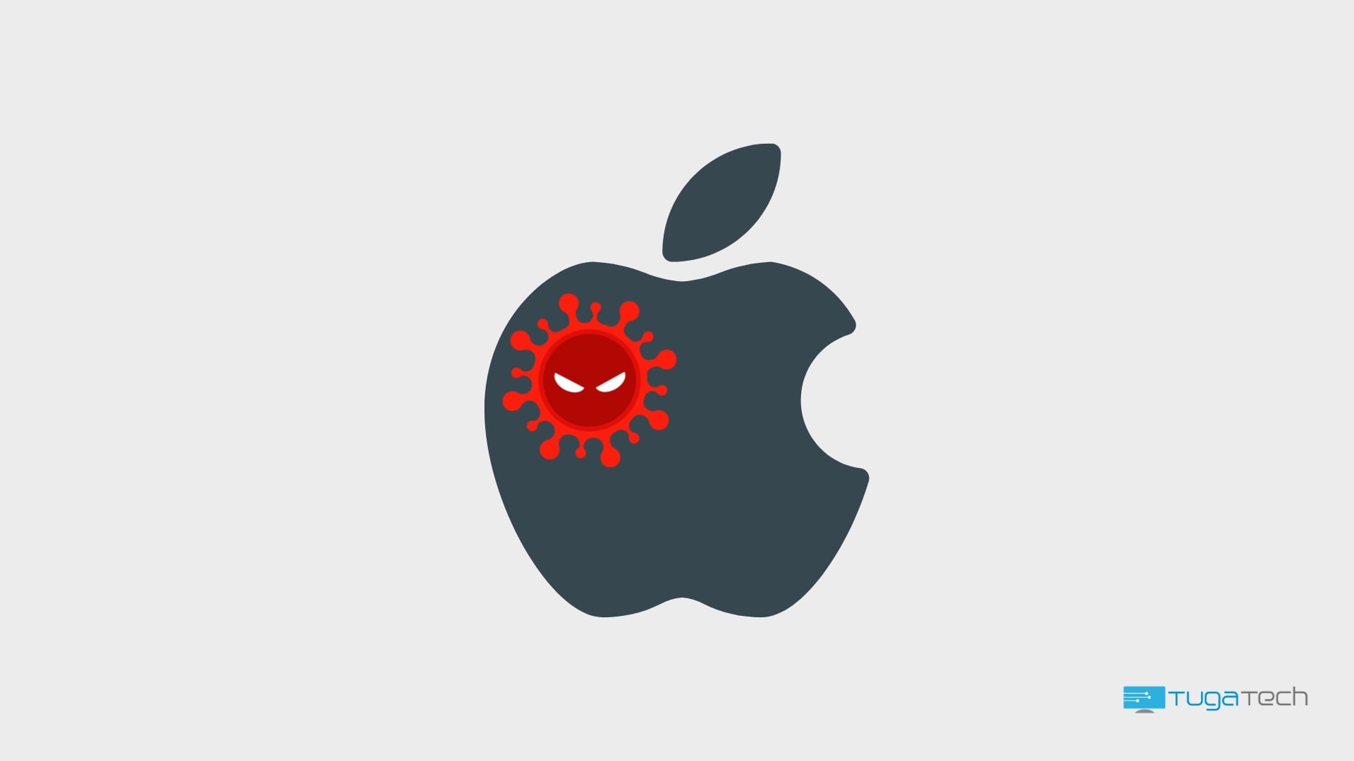 Apple logo da empresa com imagem de um virus na mesma