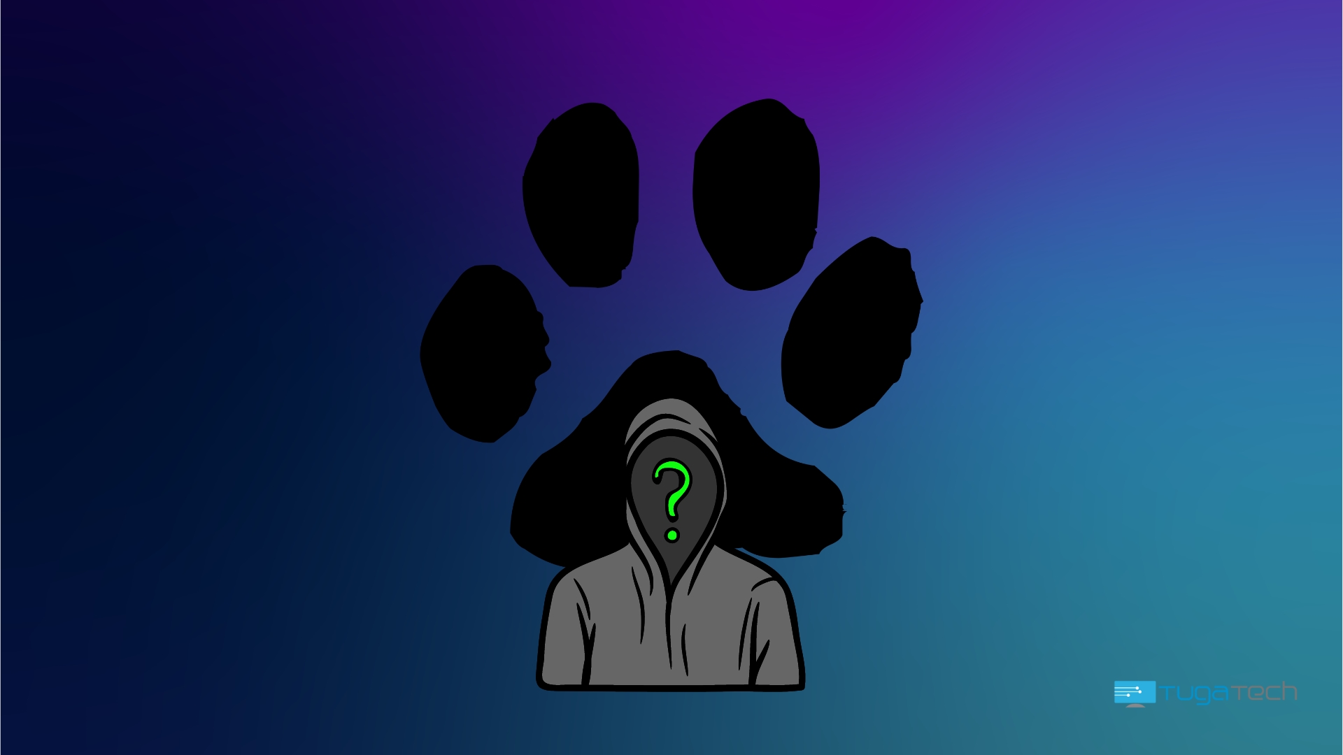Hacker em frente de imagem de uma pata de cão