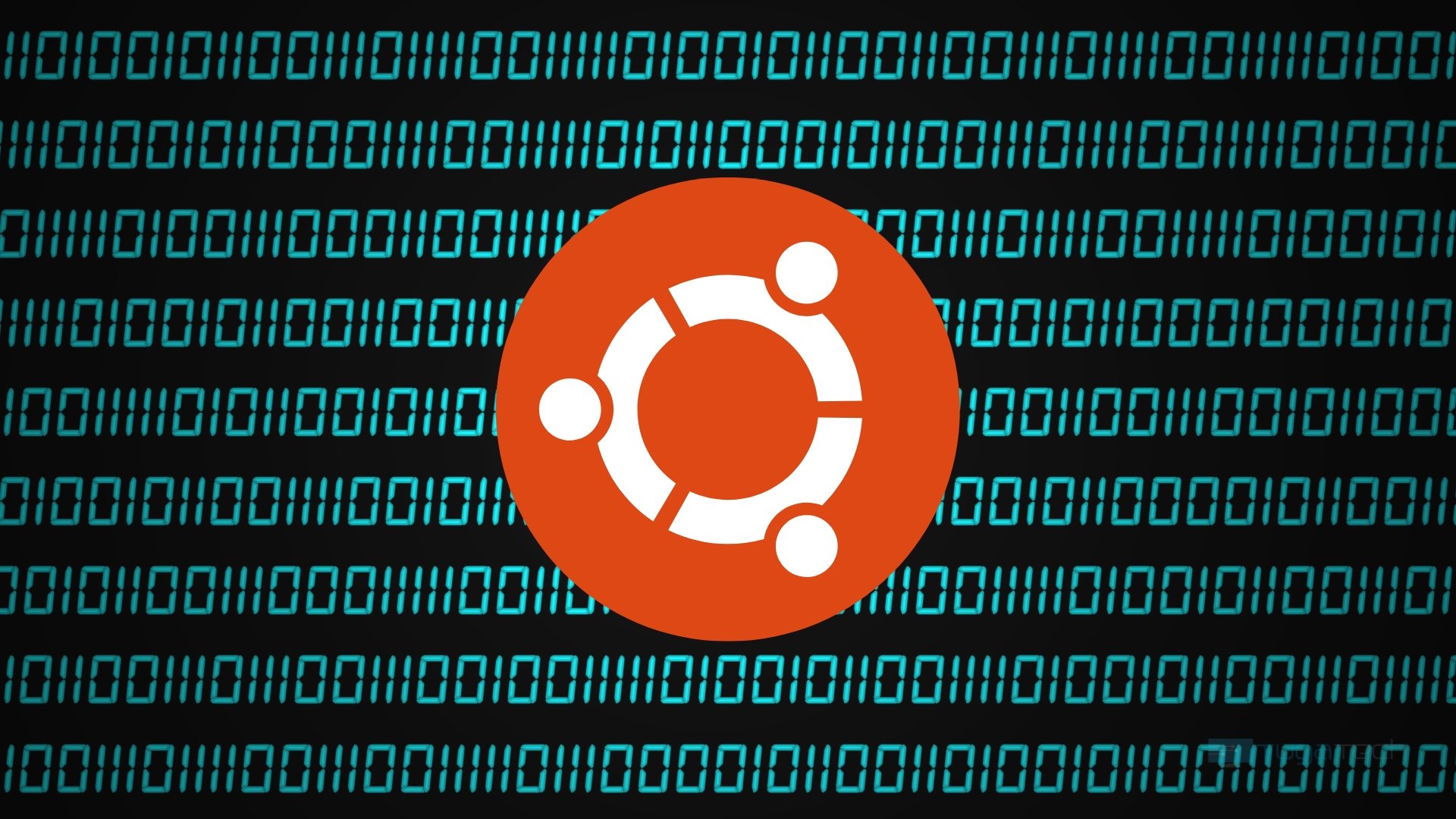 Logo do ubuntu com codigo fonte em fundo