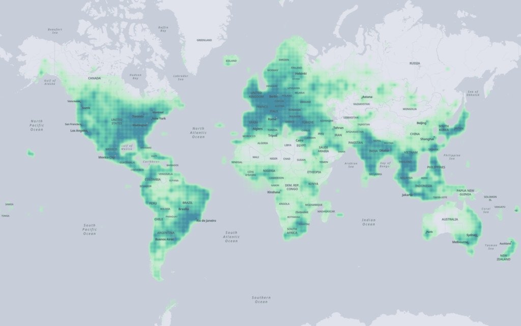 Mapa mundo do projeto Overture Maps Foundation