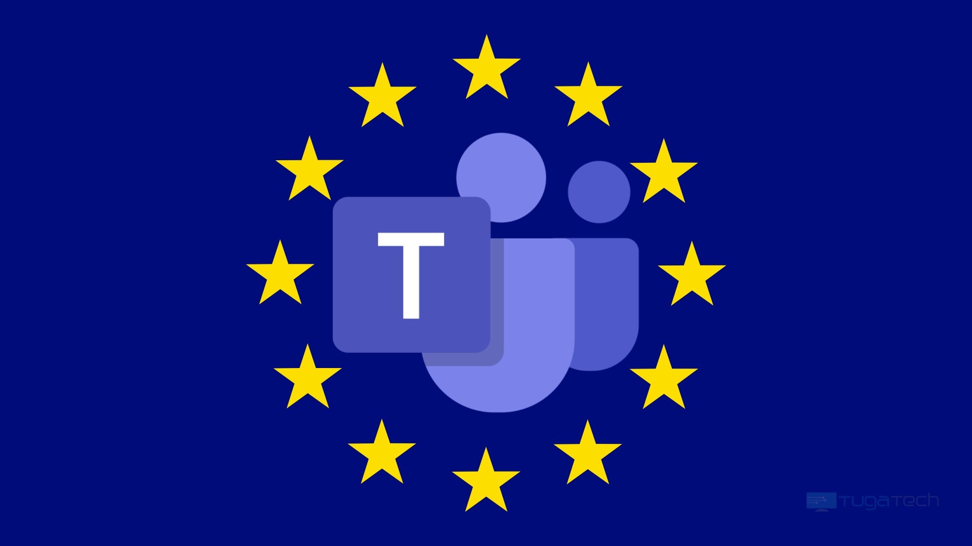 Microsoft Teams sobre a bandeira da Europa