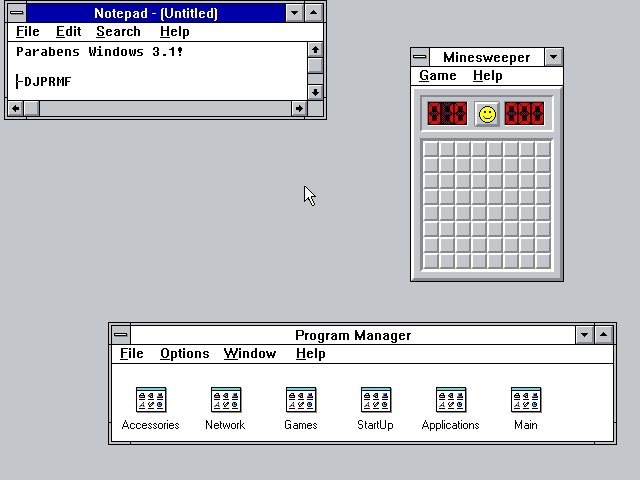 Windows 3.1 sistema operativo em funcionamento