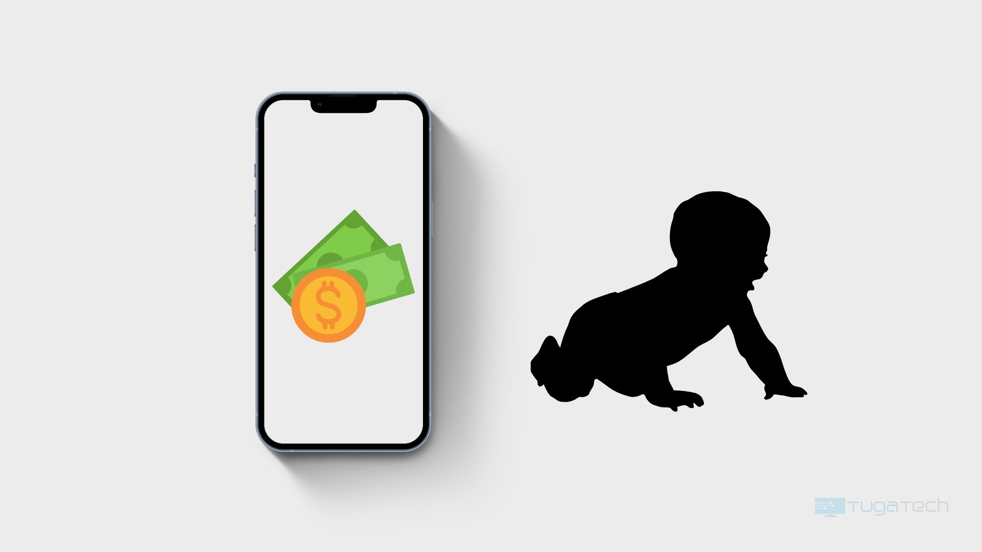 iphone com sombra de uma criança bebé