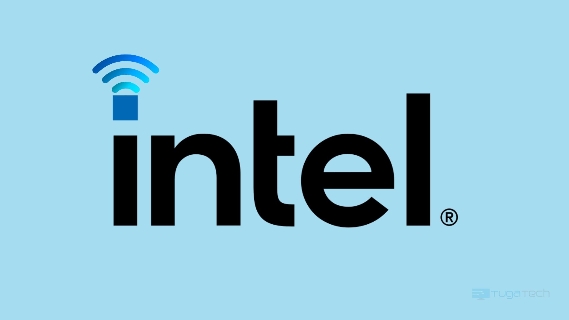 Intel logo com sinal de rede sem fios