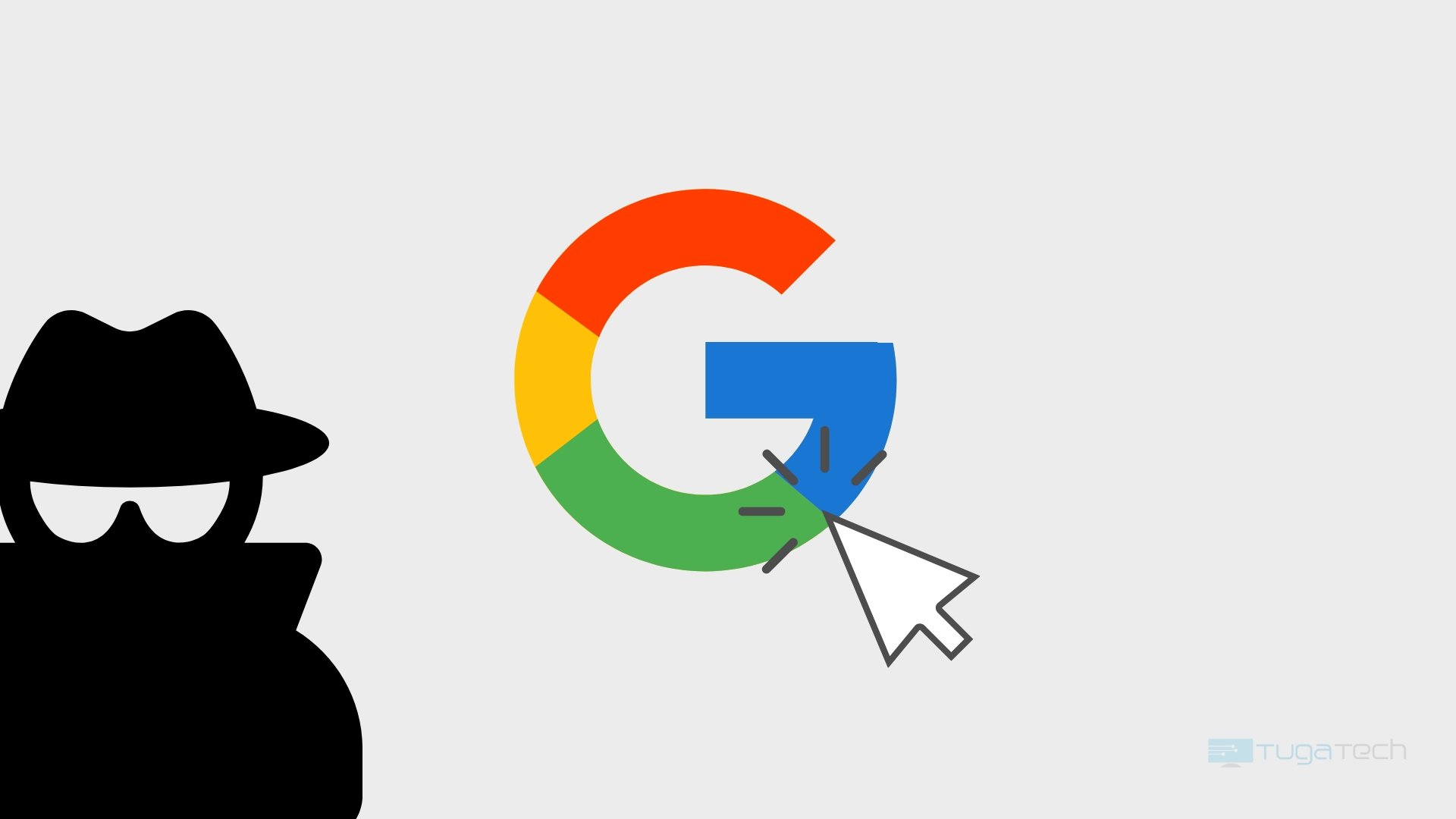 Google com clique no logo e sombra de homem na lateral