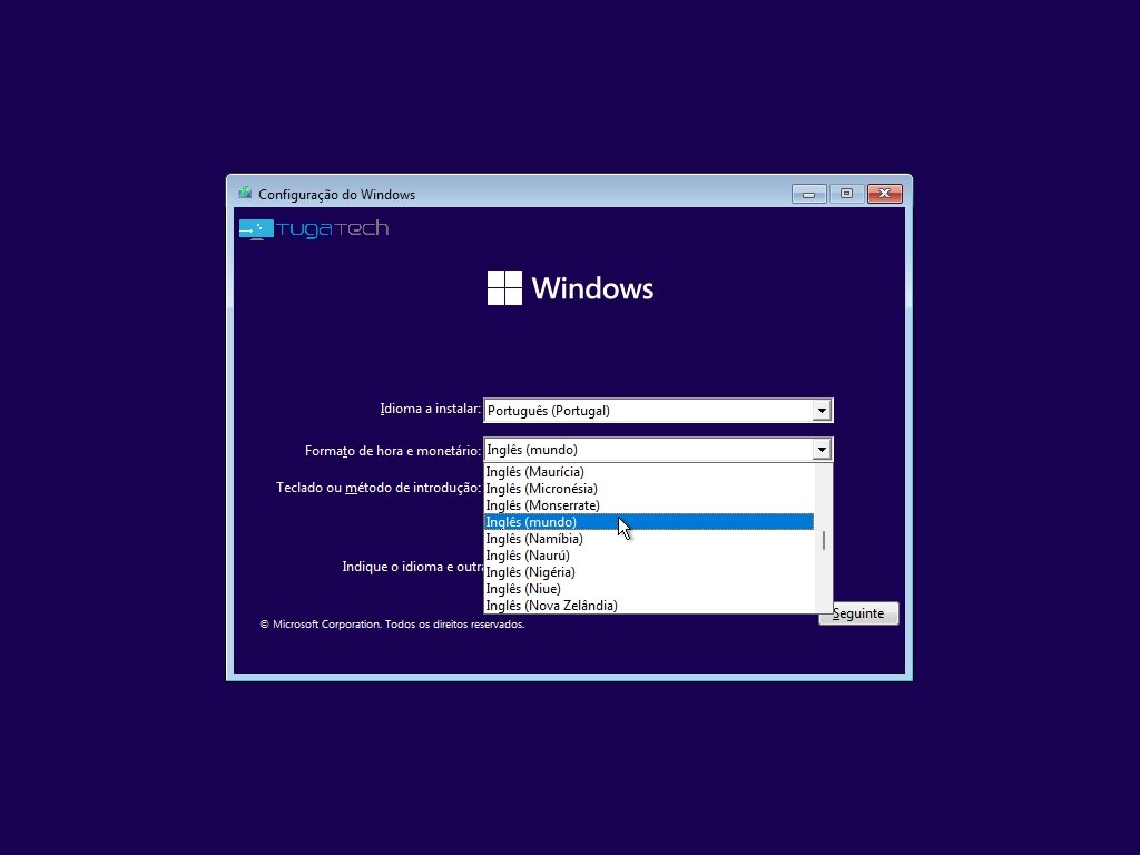 Menu de instalação do Windows 11 sem bloatware