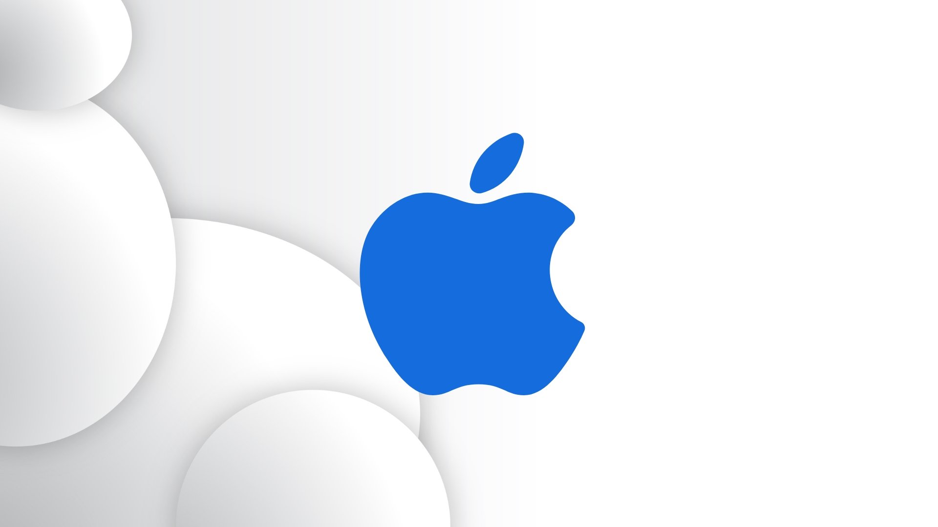 Logo da Apple em azul no centro de uma imagem branca
