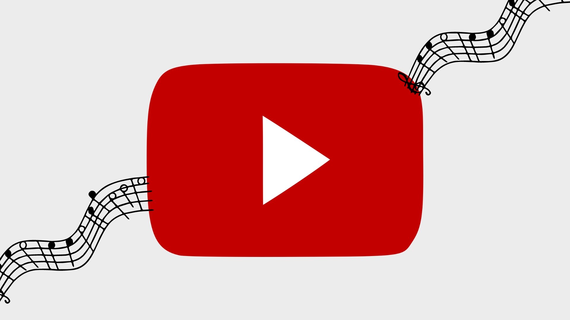 Youtube logo com imagem de música em fundo