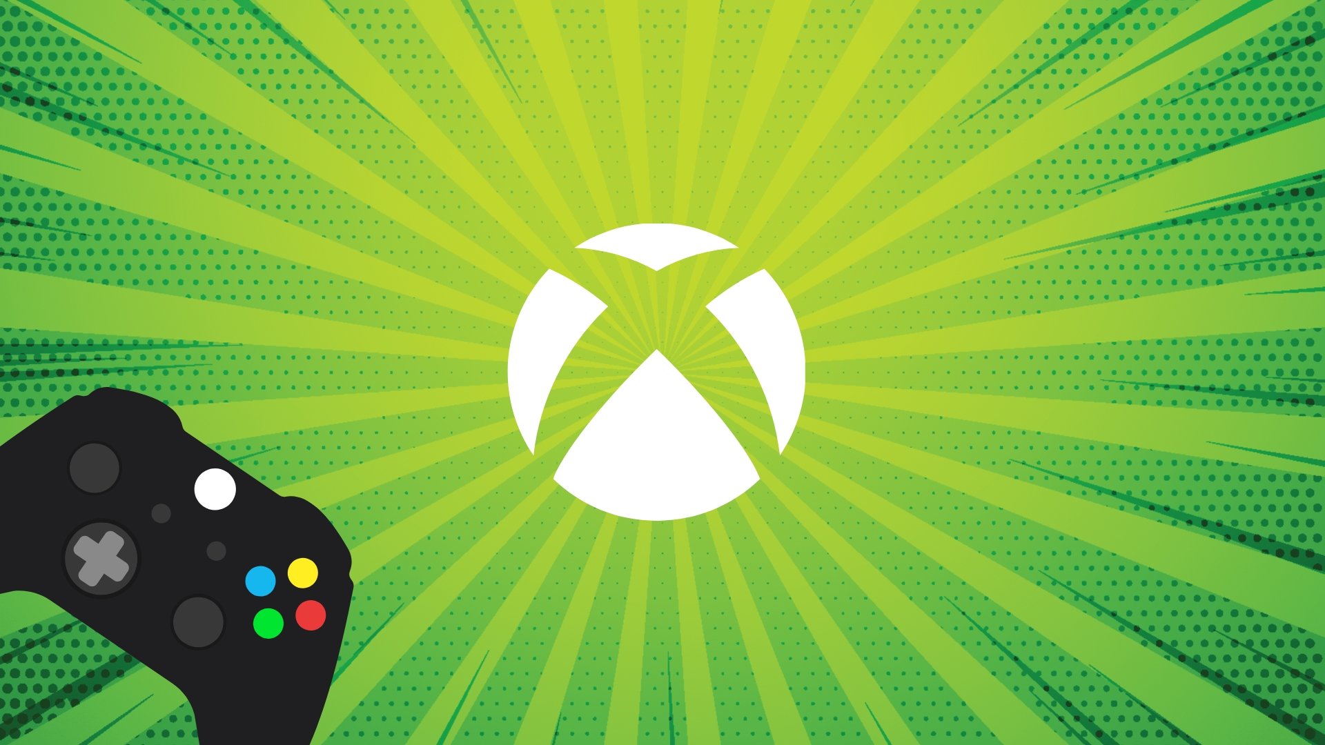 Logo da Xbox sobre fundo verde e com imagem de um comando