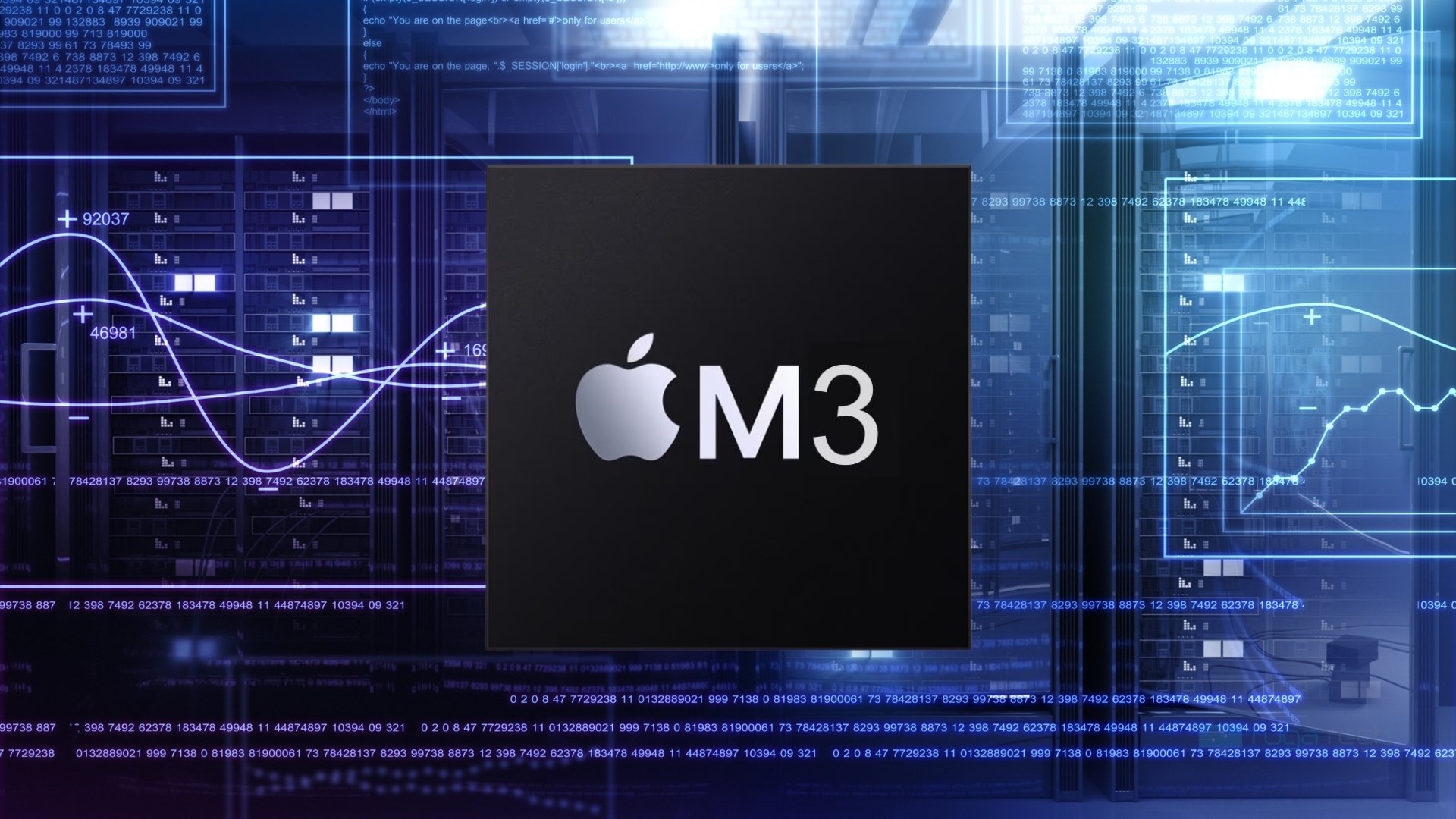 Apple M3 chip em fundo digital de hardware