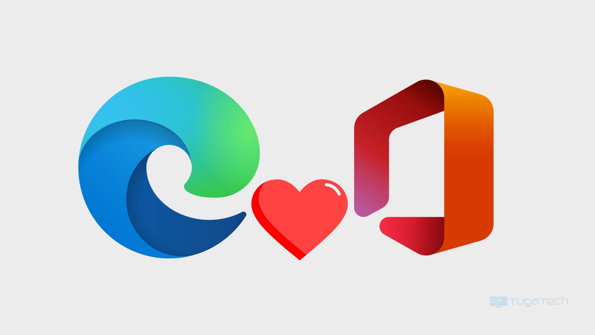 Microsoft Edge e Office com coração no meio