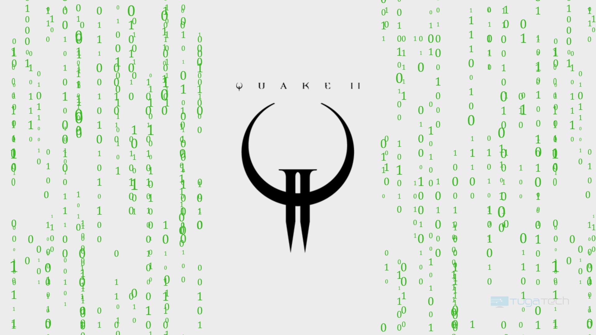 Quake II logo sobre codigo verde