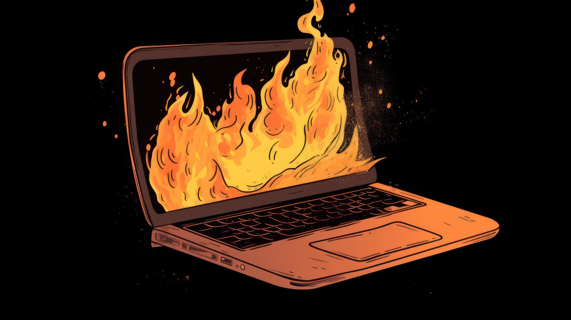 Computador em fogo durante o verão