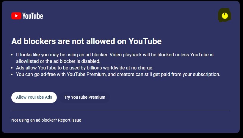 nova mensagem de bloqueio de publicidade no Youtube