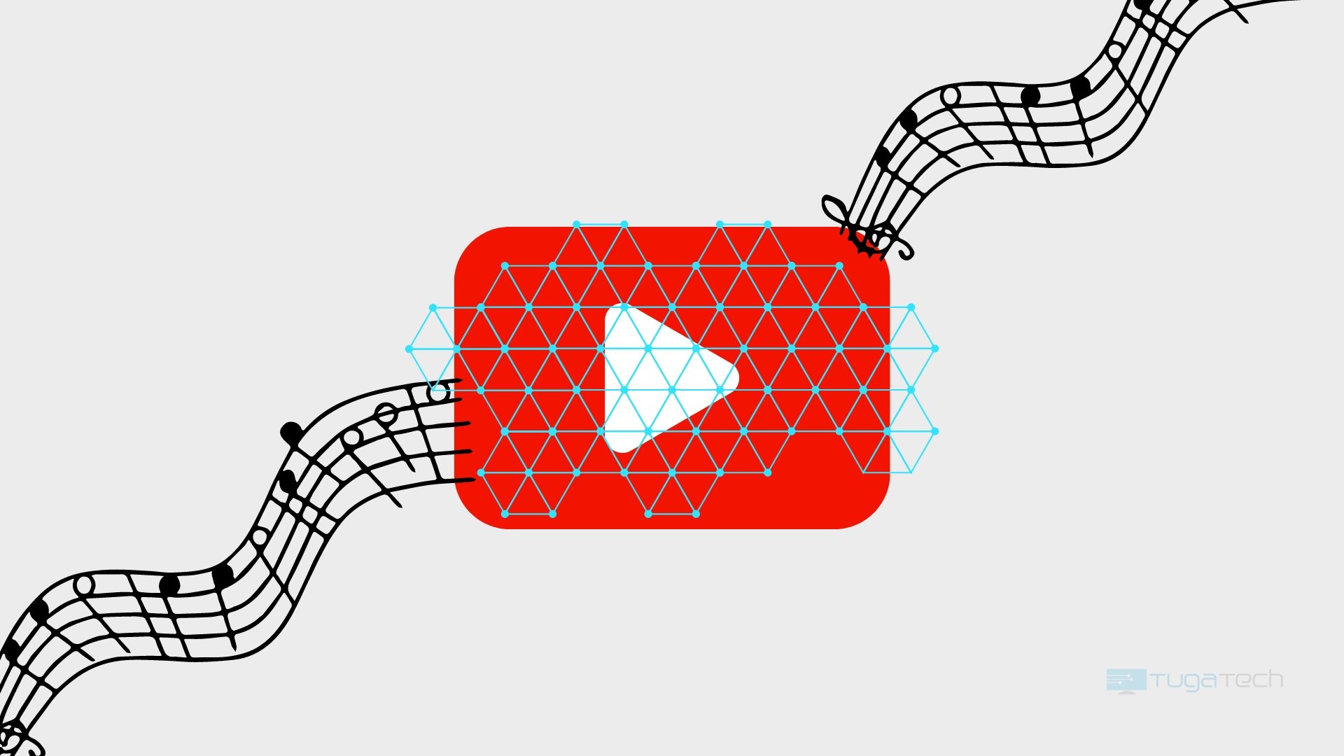 Logo do Youtube com rede de linhas e pautas musicais