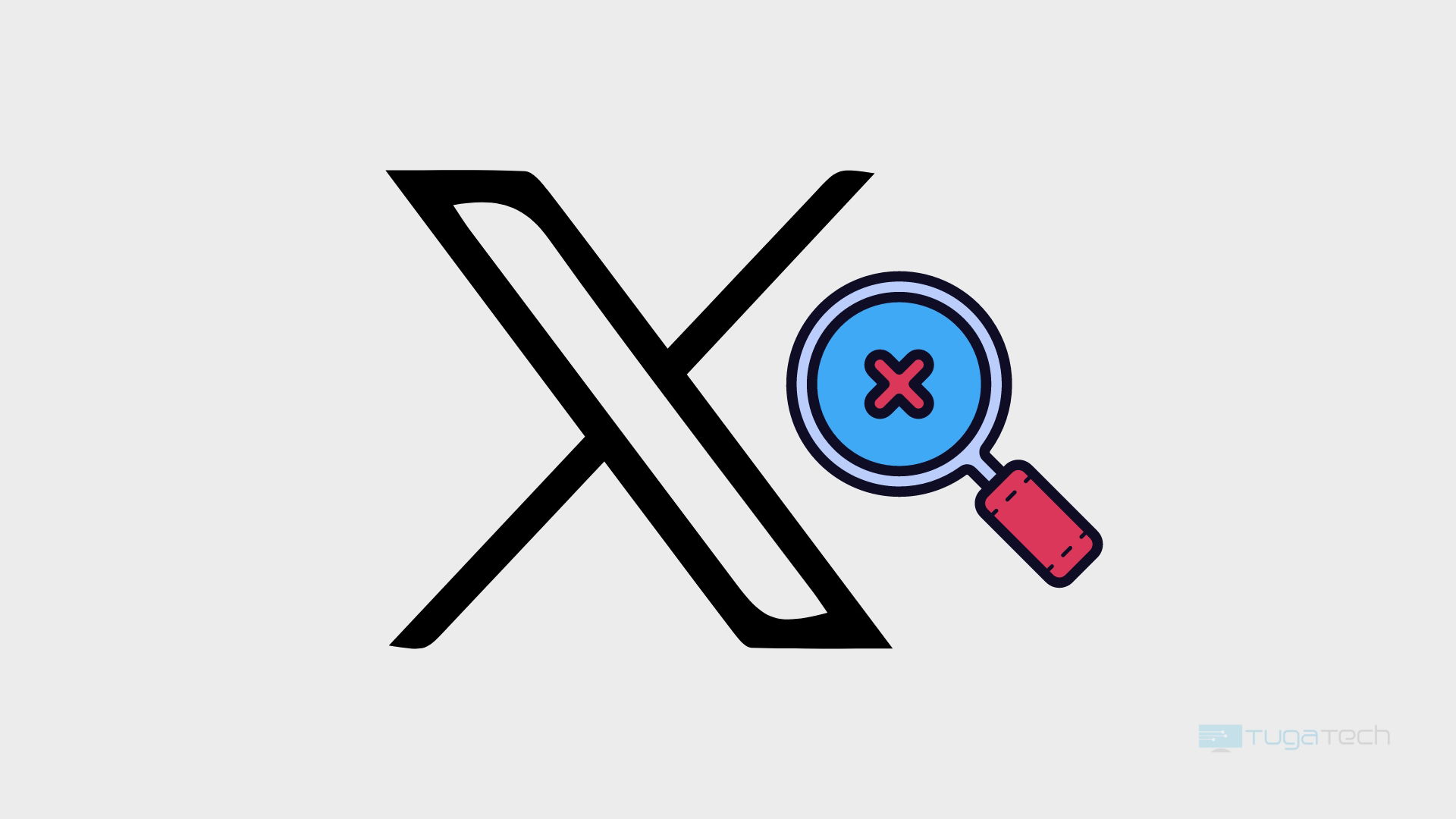 Logo da X com icone de lupa 