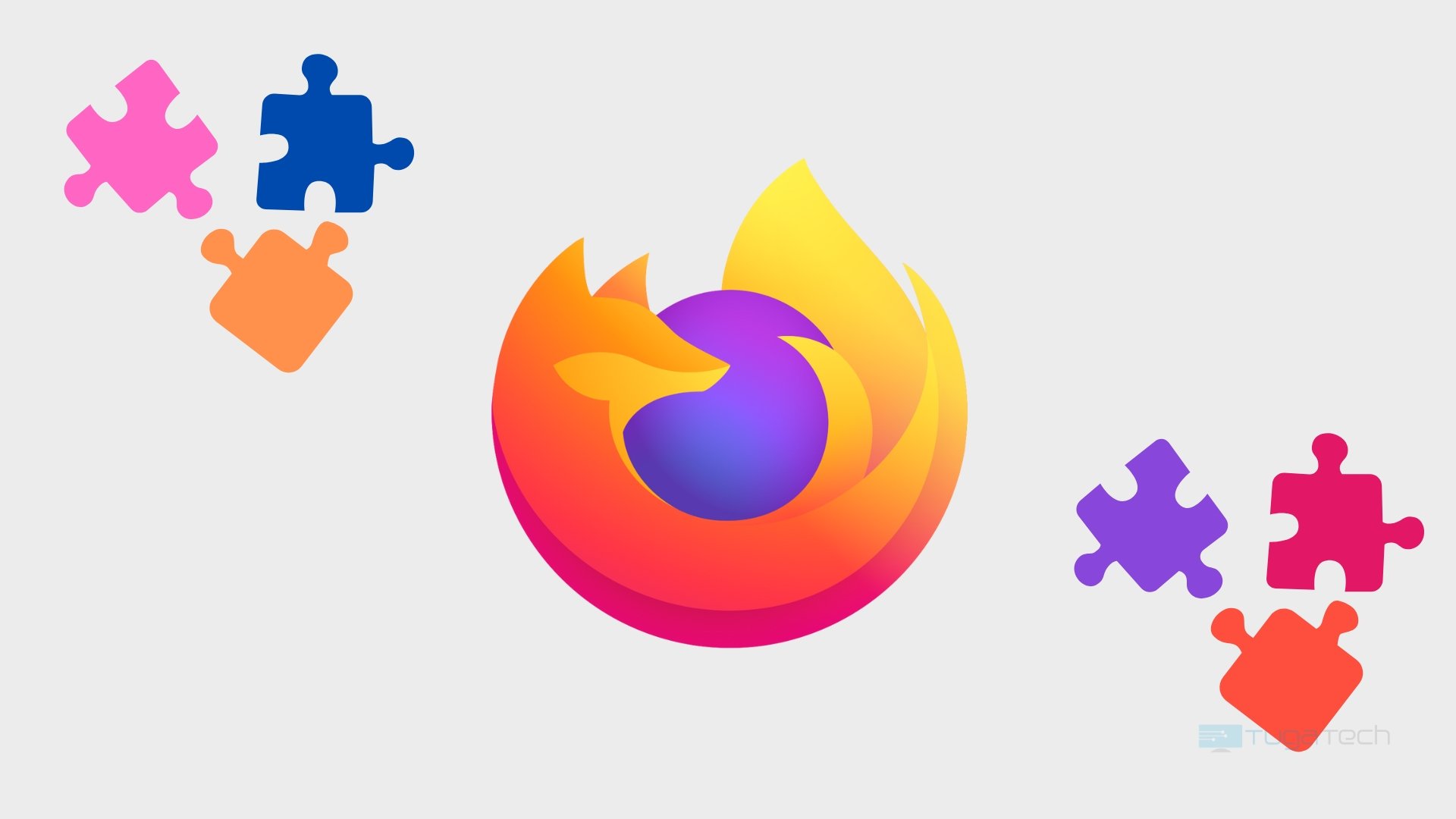 Logo do Firefox com peças de puzzle no fundo