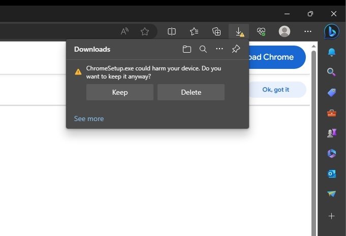 mensagem de alerta para download do Chrome
