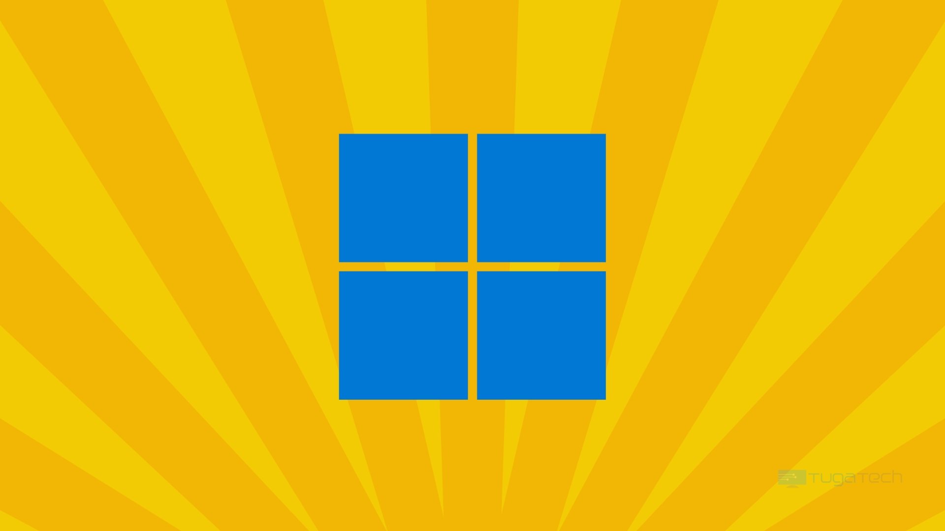 Logo do Windows 11 sobre fundo amarelo com riscas