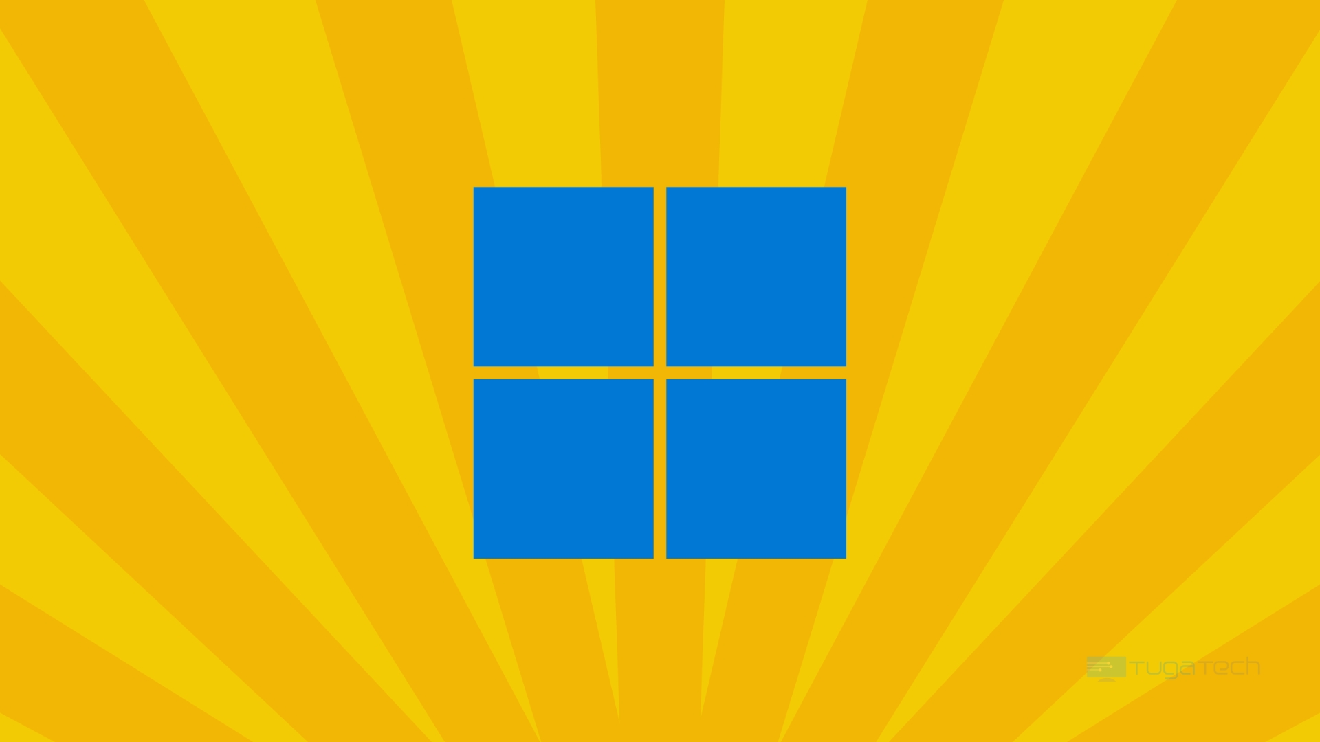 Logo do Windows 11 sobre fundo amarelo com riscas