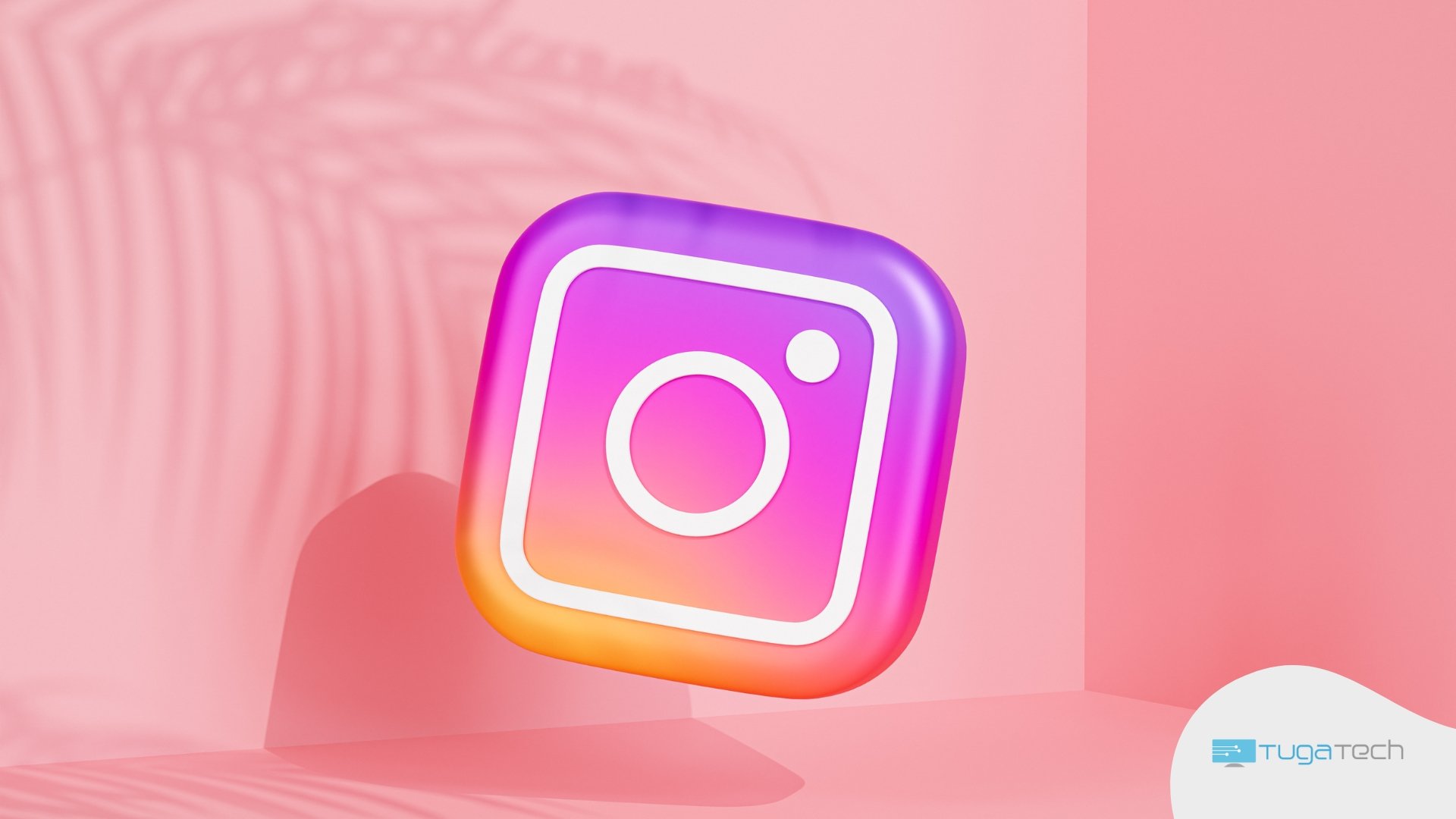 icone 3d do instagram em fundo cor de rosa