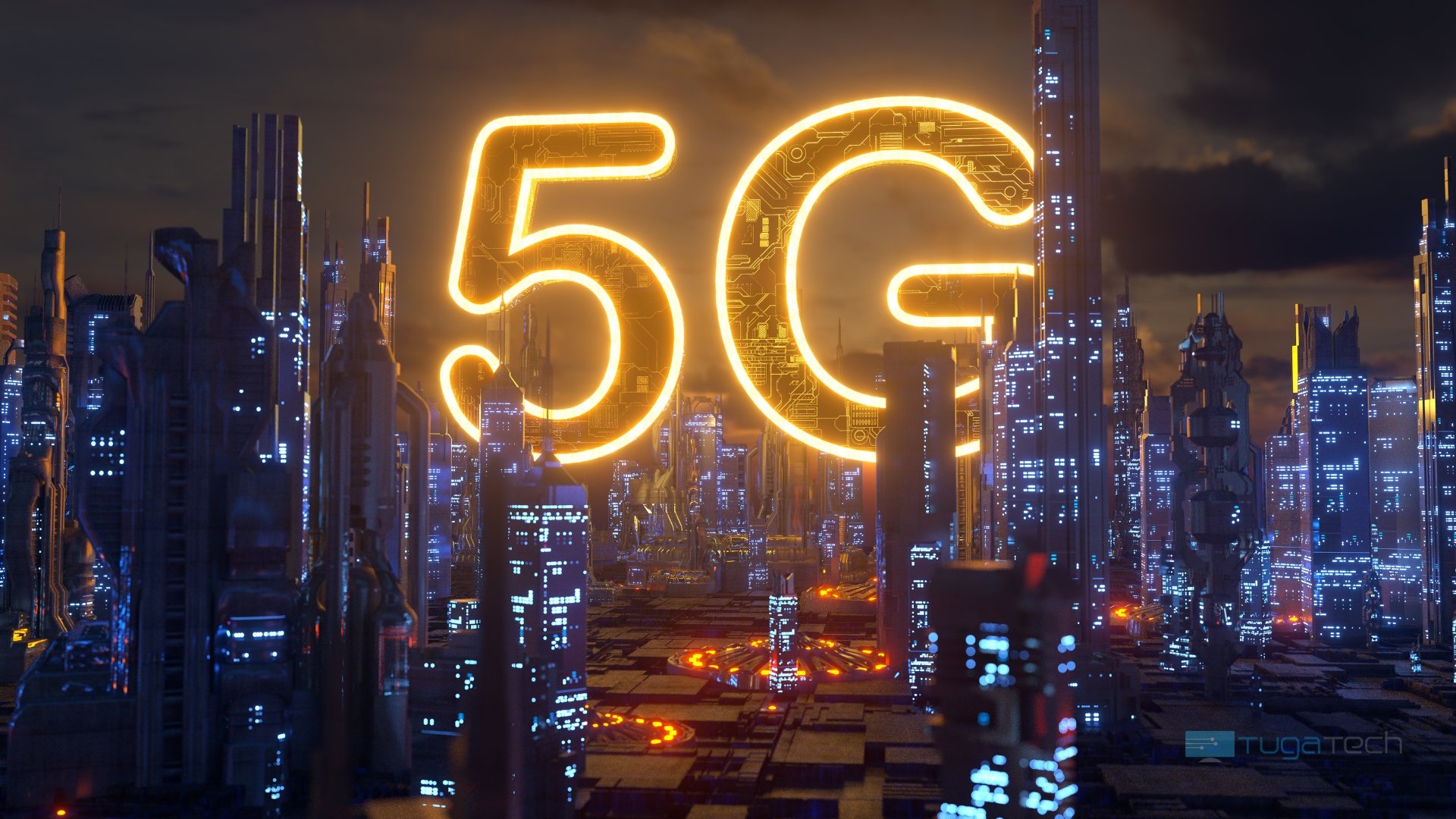 Redes 5G em cidade futurista