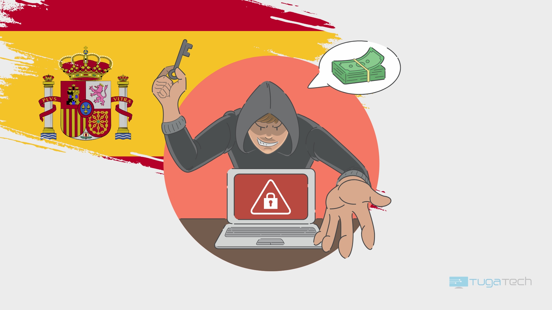 Ransomware com bandeira de espanha no fundo