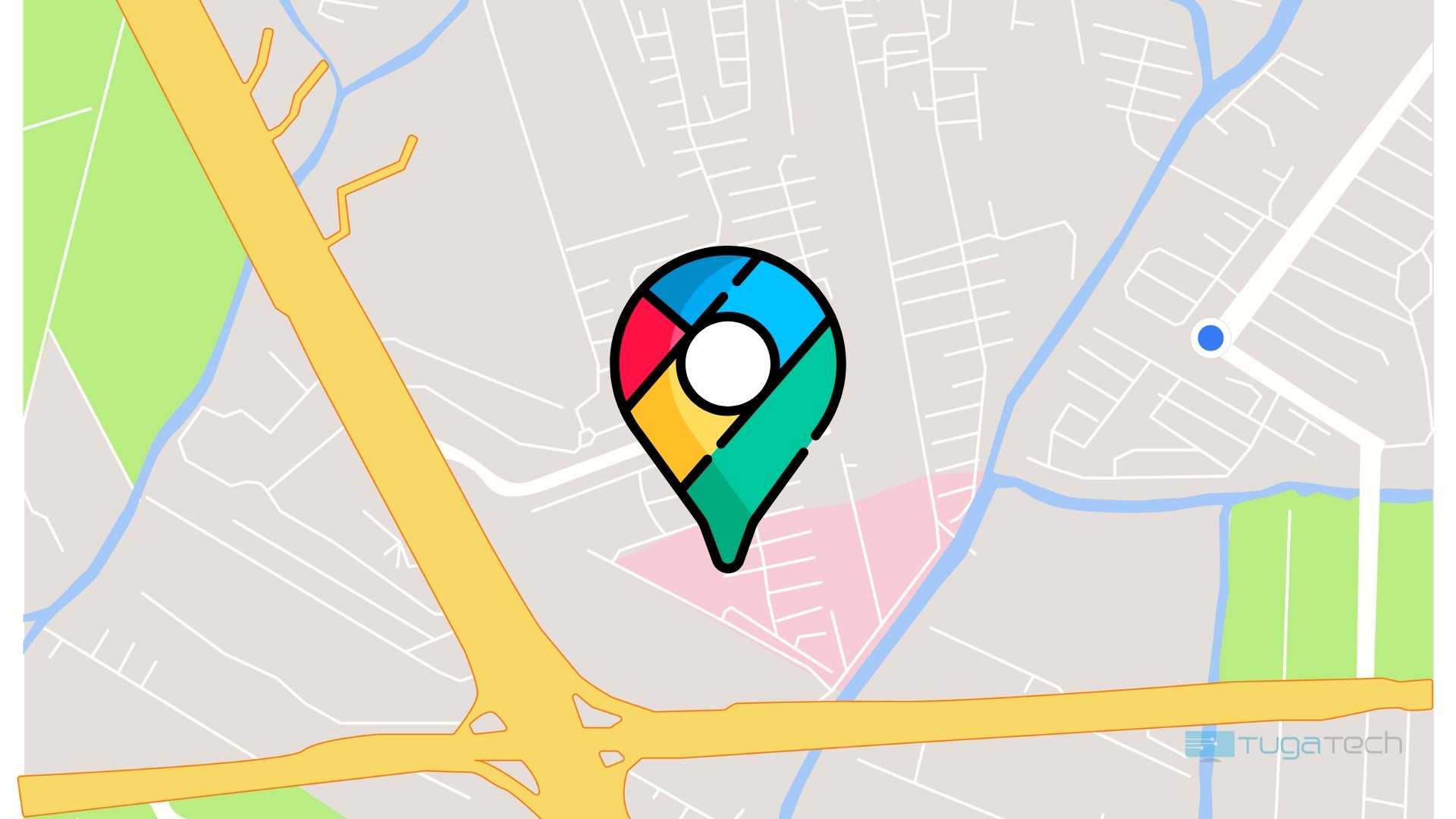 Google Maps com icone da plataforma e mapa de fundo